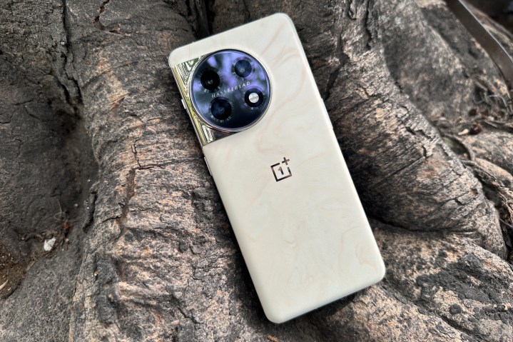 Angled view of OnePlus 11 Marble Odyssey Edition.