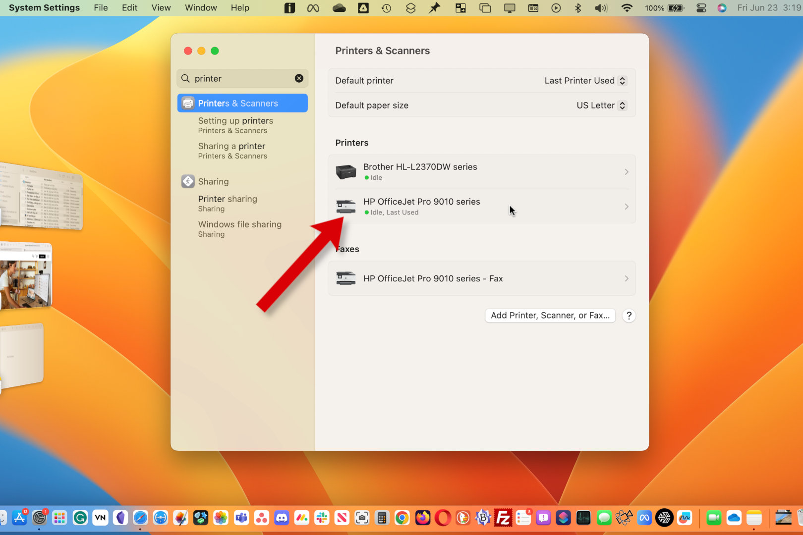 A screenshot of Mac Settings, showing how to see a particular printer's information.
