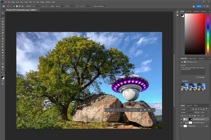 A screenshot of adding objects with Photoshop's AI.