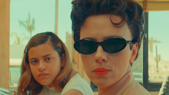 Grace Edwards and Scarlett Johansson in Asteroid City.