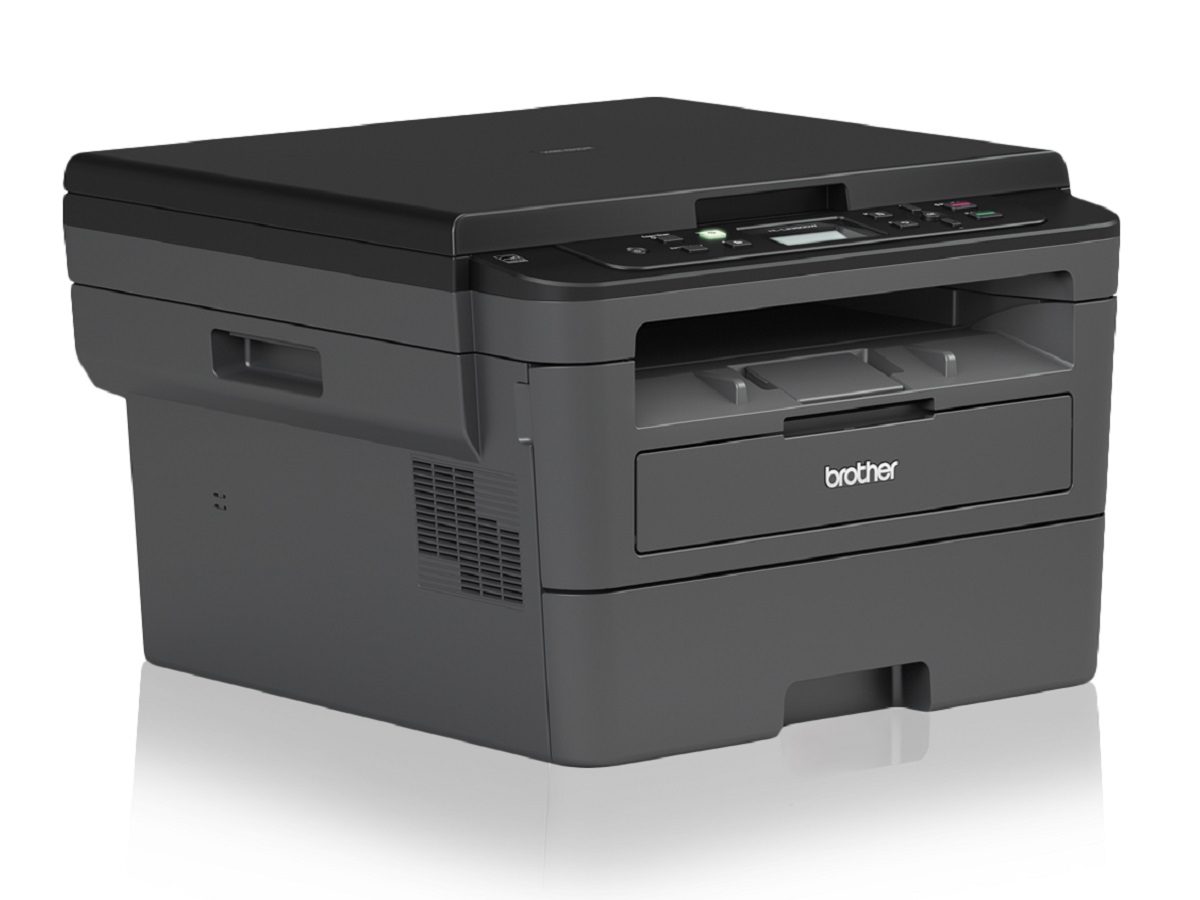 A impressora laser monocromática Brother HL-L2390DW em um fundo branco.