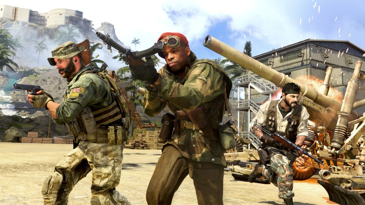 Captura de tela de Call of Duty Warzone de 3 personagens caminhando em direção à câmera.
