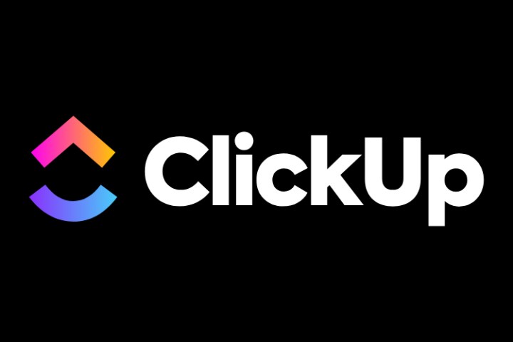 O logotipo ClickUp CRM em um fundo preto.