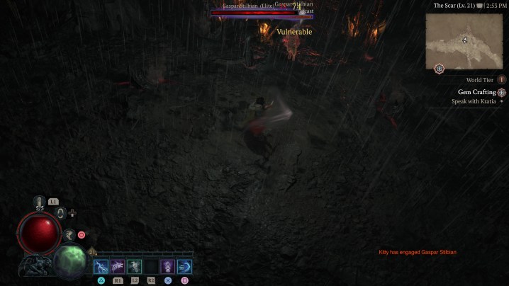 Battling boss in Diablo 4.