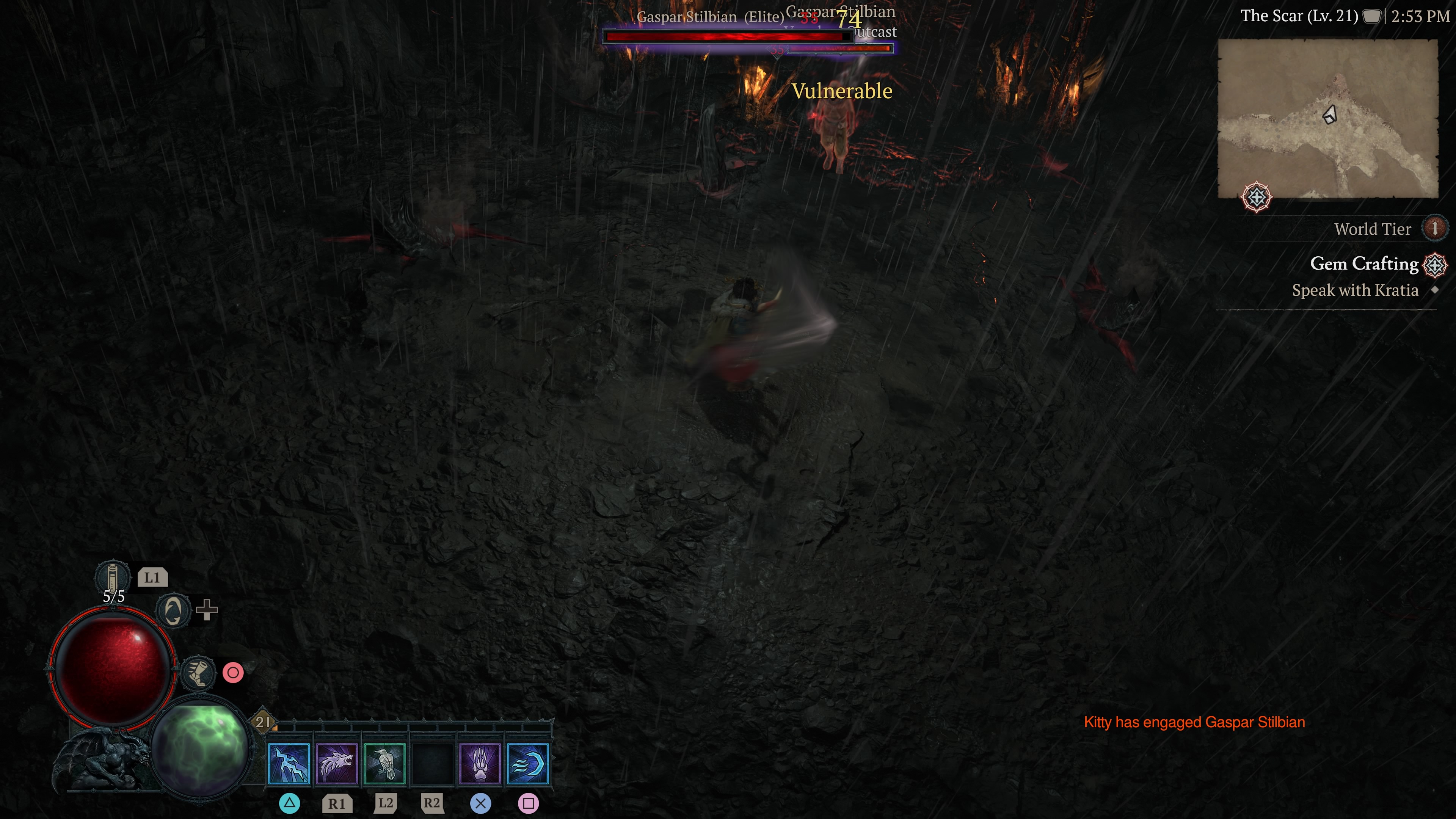 Lutando contra o chefe em Diablo 4.