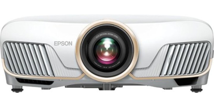 THe Epson Home Cinema 5050UB 4K HDR Projector on a white background.
