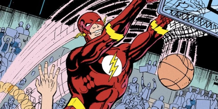 The Flash plays basketball in a DC comic.