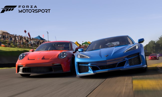 A red and blue car clash in Forza Motorsport