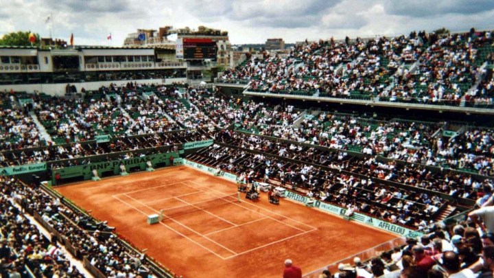 Aerial shot of Roland Garros at the French Open.