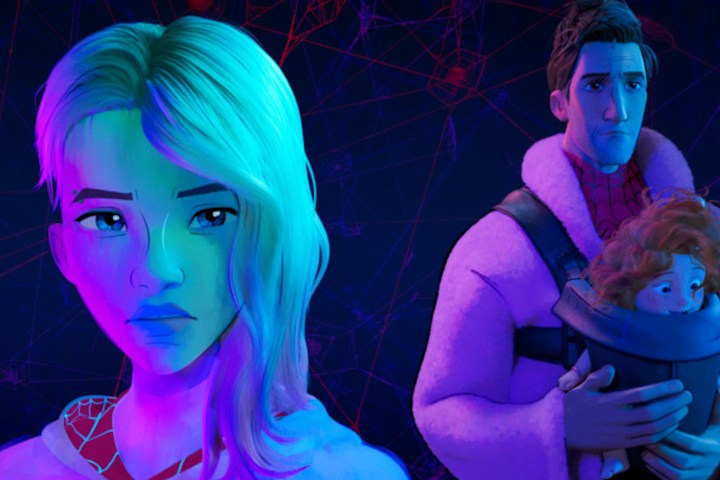 Gwen Stacy stands next to Peter B. Parker in Spider-Man: Across the Spider-Verse.