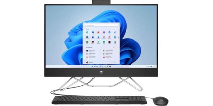 HP All-in-One 27 اینچی در پس زمینه سفید.