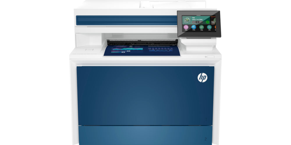 A impressora HP Color LaserJet Pro MFP 4301fdn em um fundo branco.