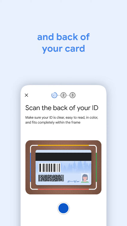 Scanning the back of your ID card in Google Wallet.