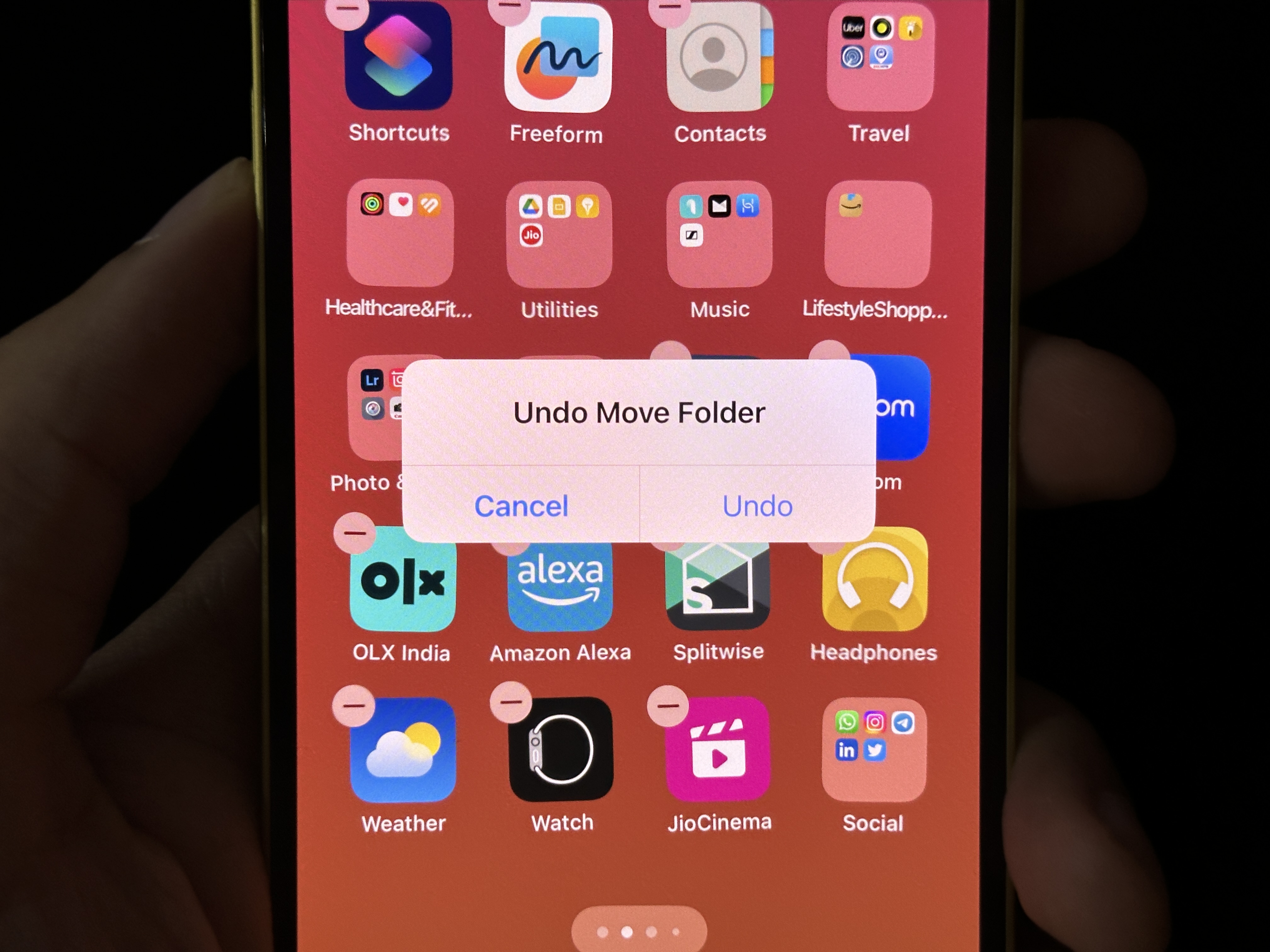 Desfazer Mover na tela inicial do iOS 17.