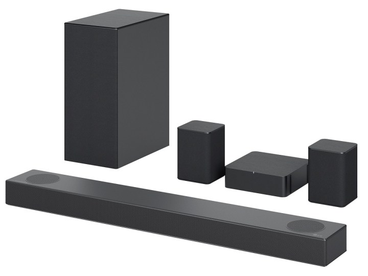 The LG S75QR 5.1.2 Channel soundbar with a wireless subwoofer on a white background.