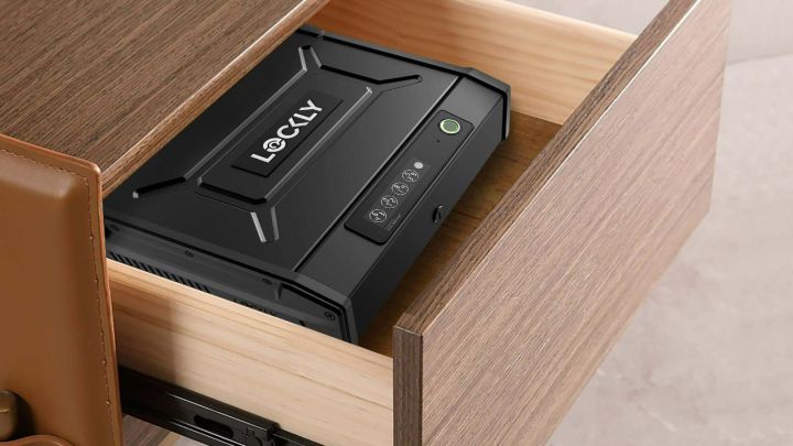 The Lockly Smart Safe in a drawer.