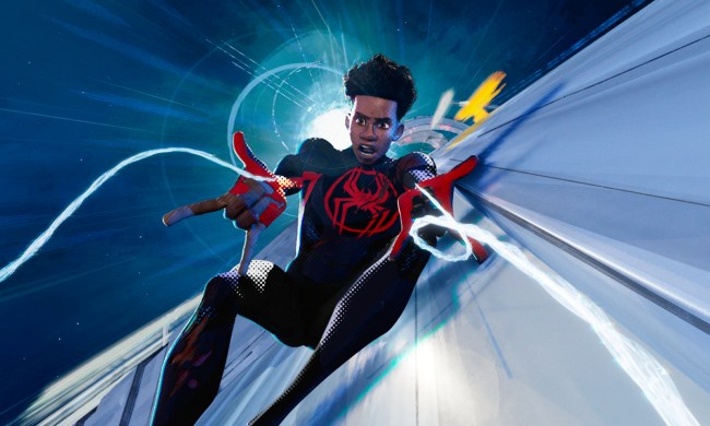 spider man across the verse donald glover miles morales cameo explained shoots webs on a train in