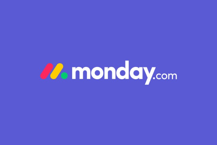 Le logo Monday.com sur fond violet.