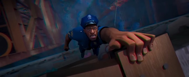 Jefferson Davis hanging from a ledge in "Spider-Man: Across the Spider-Verse."