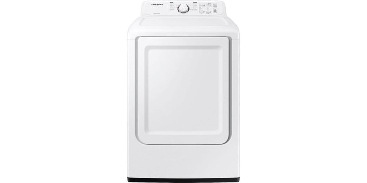 A máquina de lavar Samsung Top Load em um fundo branco.