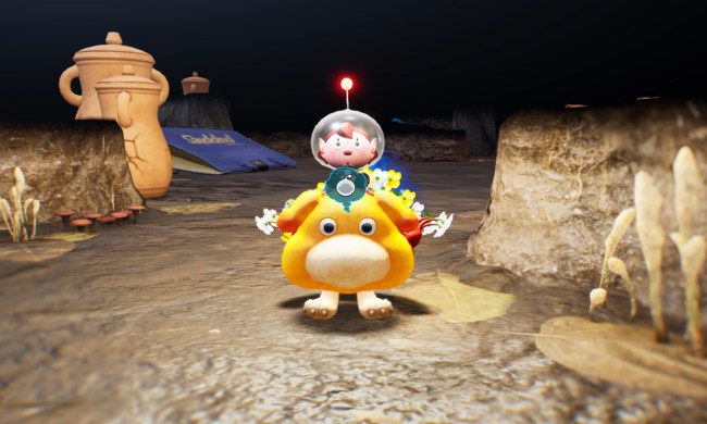 The player rides Oatchi in Pikmin 4