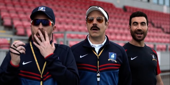 Coach Beard, Ted, and Roy in "Ted Lasso."