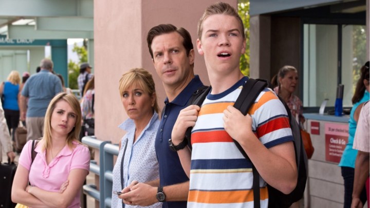 A family of four looks to the left in We're the Millers.