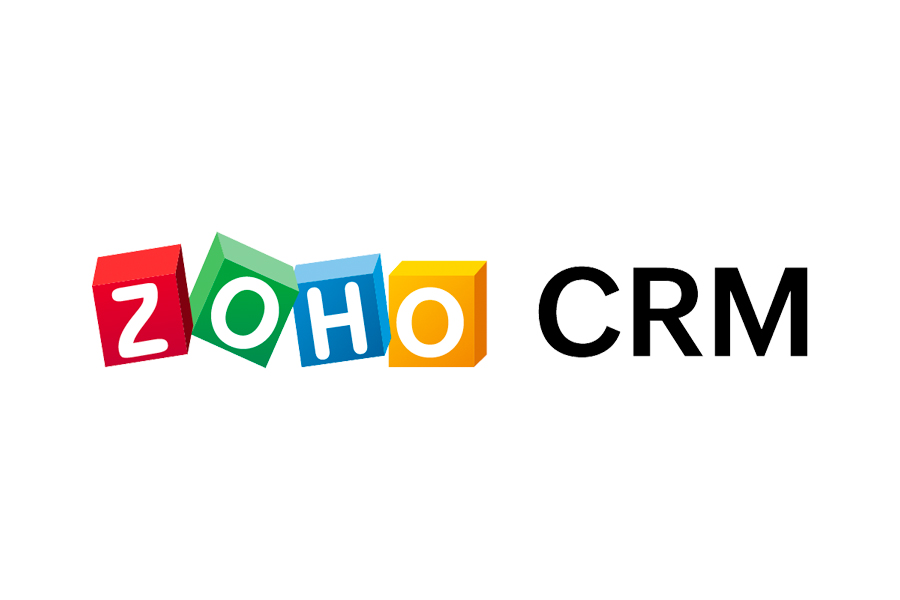 O logotipo do Zoho CRM em um fundo branco.