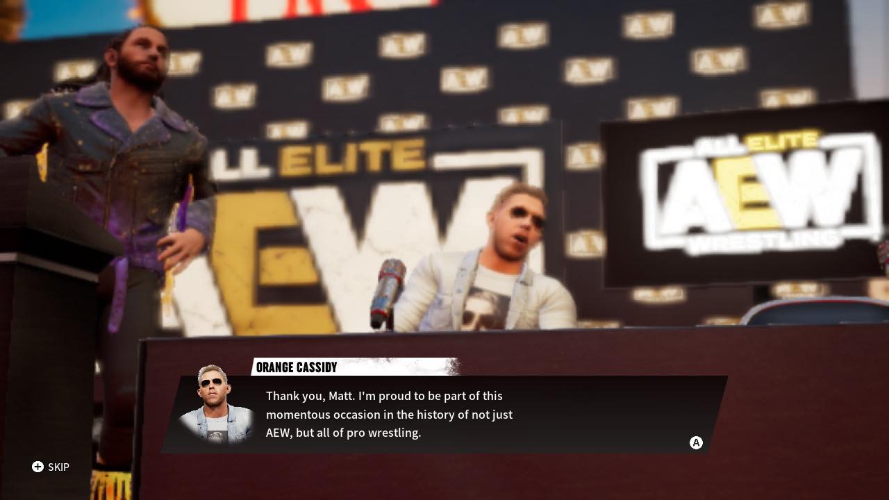 A screenshot from the Switch version of AEW: Fight Forever shows its blurry resolution.