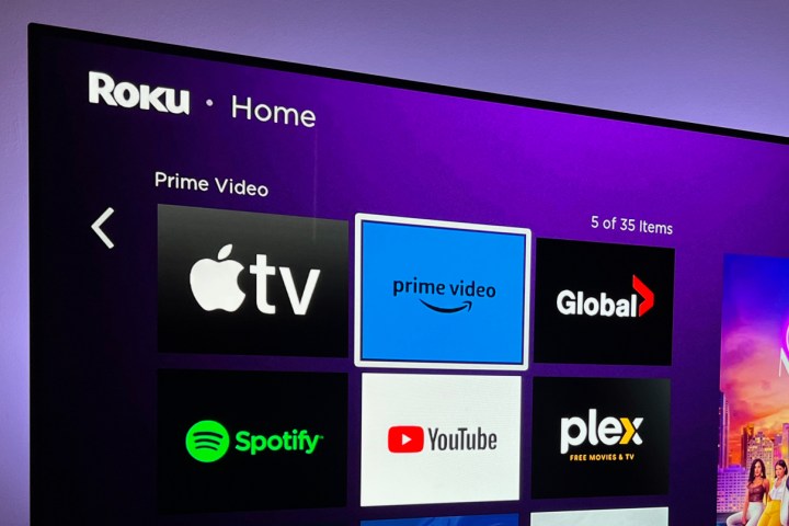 A TV screen with Roku on it, highlighting Amazon Prime Video.