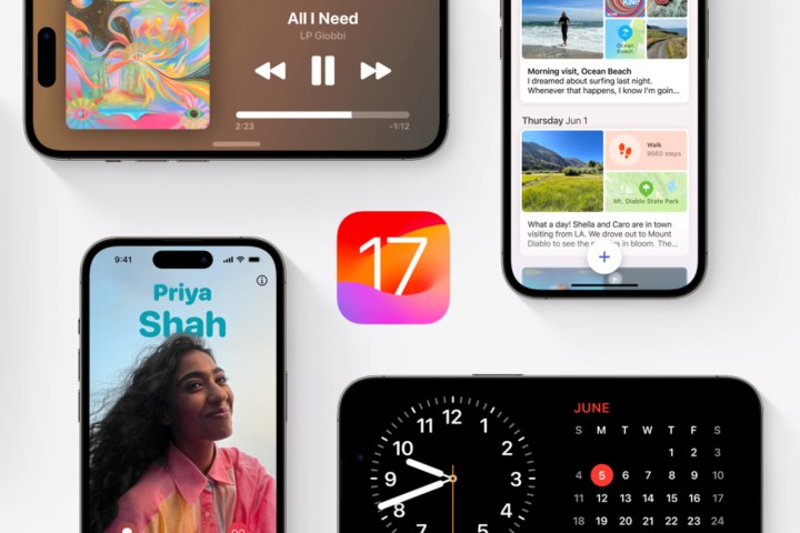 لوگو و رندر iOS 17 در وب سایت اپل.