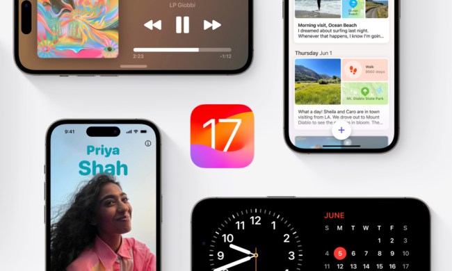 iOS 17 logo and renders on Apple's website.