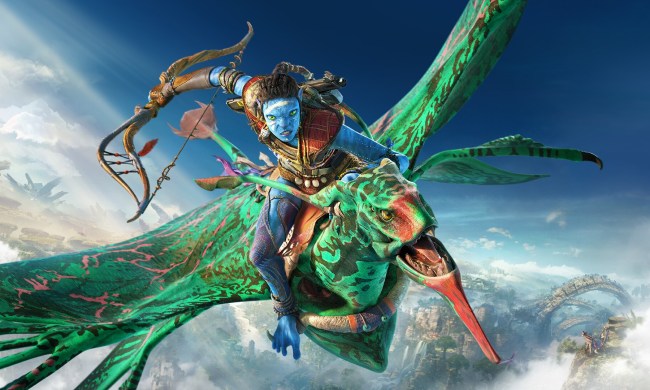 A Na'vi riding an Ikron in Avatar: Frontiers of Pandora.