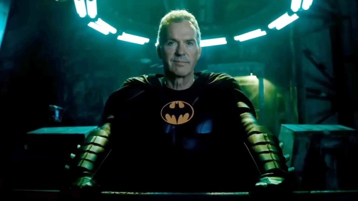 Michael Keaton as Batman with his mask off in The Flash.