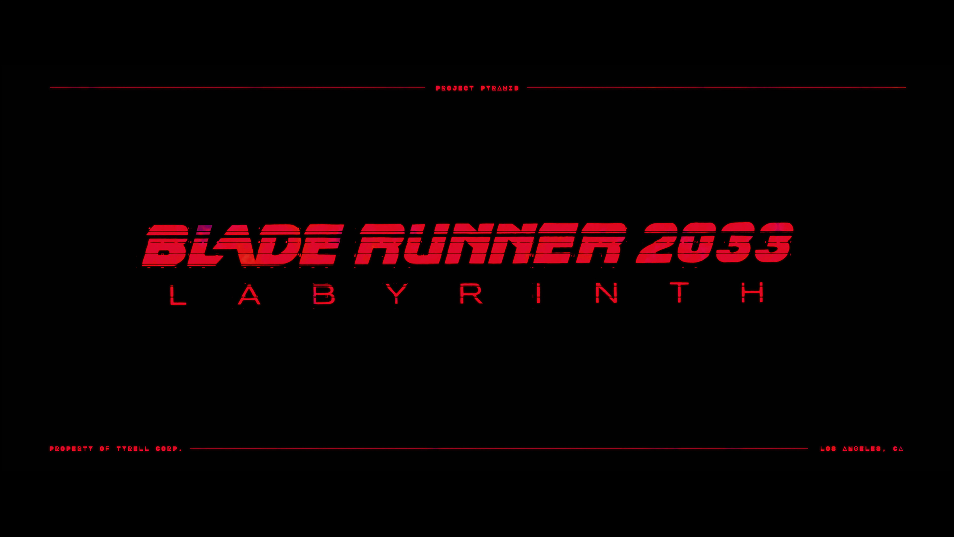 A red logo for Blade Runner 2033: Labyrinth appears on a black background.
