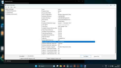 Highlighting VBS is disabled in Windows 11.