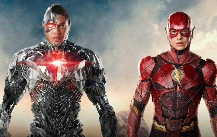 Cyborg and The Flash stand next to each other in a DCEU still.