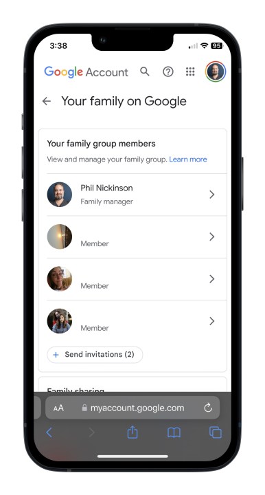 Google family sharing settings.