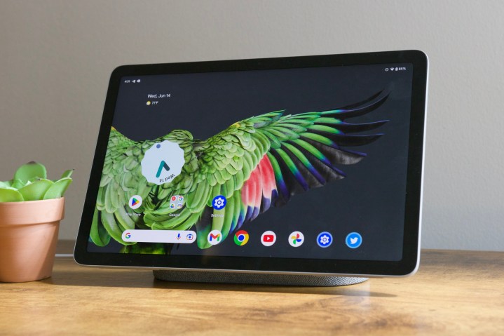 Google Pixel Tablet on its charging dock.