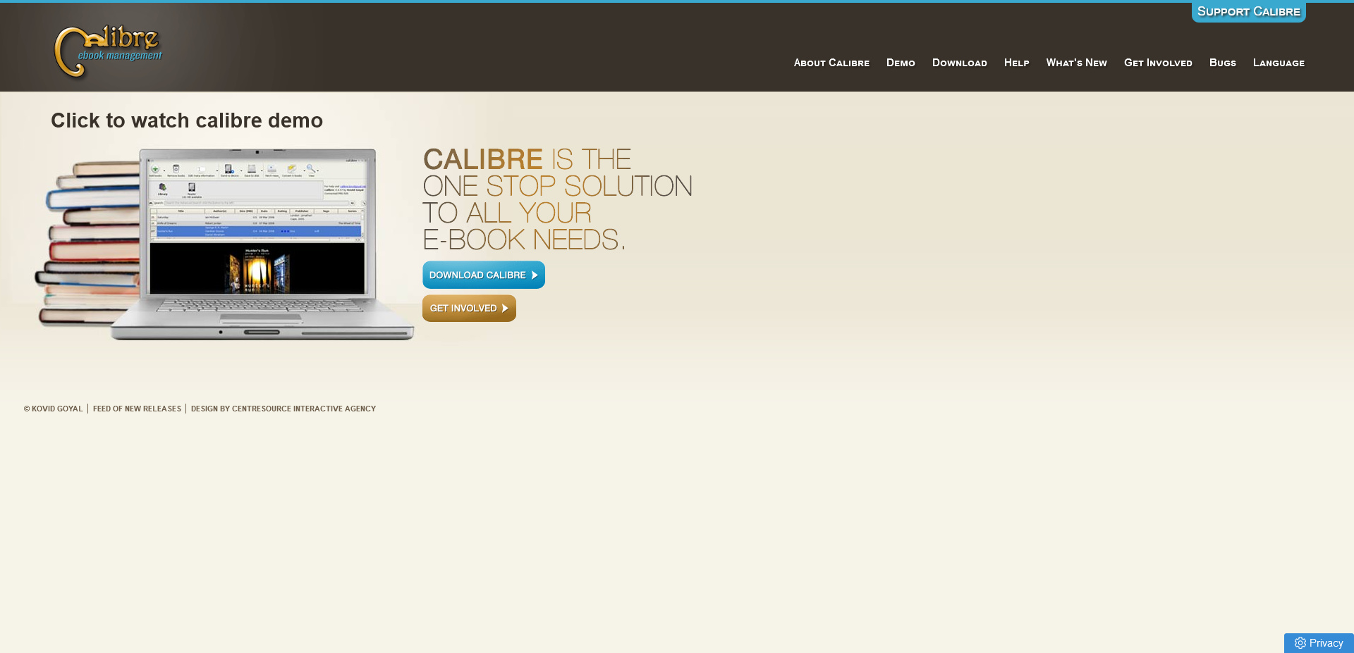 Calibre's main website.