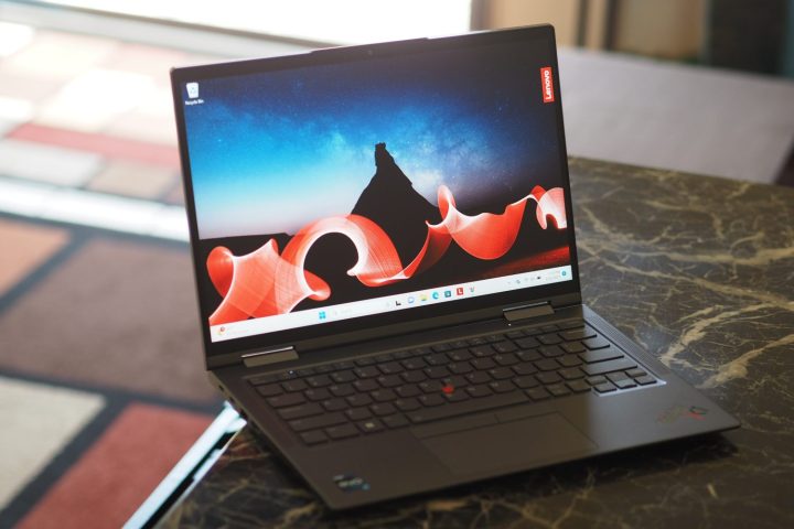 Lenovo ThinkPad X1 Yoga Gen 8 front angled view showing display and keyboard deck.