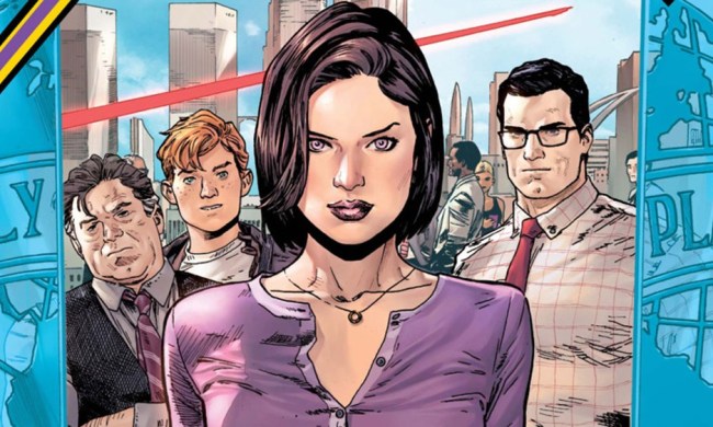 Lois Lane looks at the camera in a DC comic book.