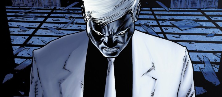 Mister Negative looks down in a Marvel comic book.