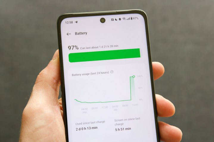 Page des paramètres de la batterie sur le OnePlus Nord N30 5G.