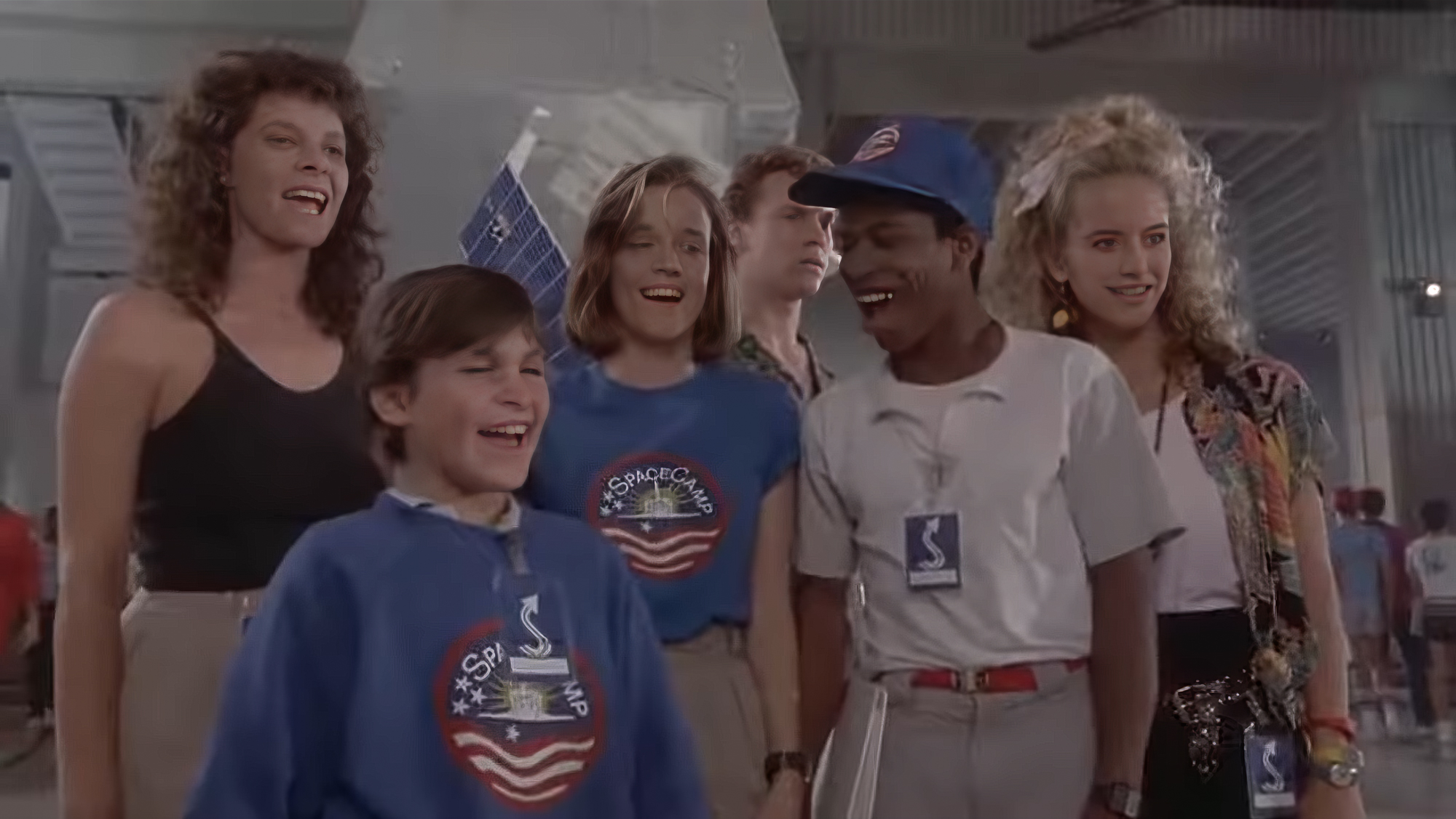From left, Kate Capshaw, Joaquin Phoenix, Lea Thompson, Tate Donovan, Larry B. Scott, and Kelly Preston in 1986's "SpaceCamp."