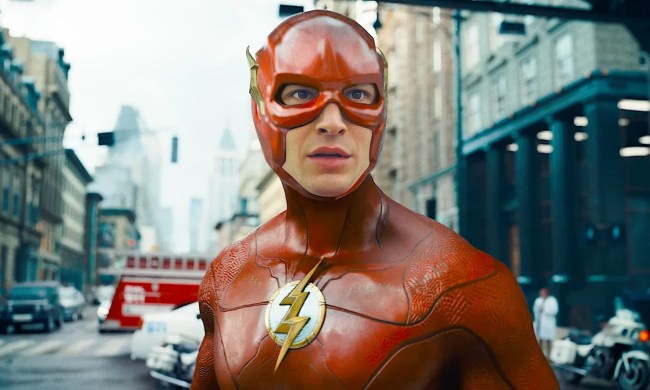 Ezra Miller looks on in The Flash.