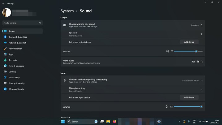 تنظیمات صدا در ویندوز 11