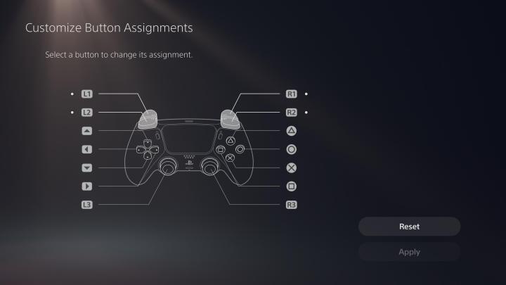 PS5 settings menu for controller remapping