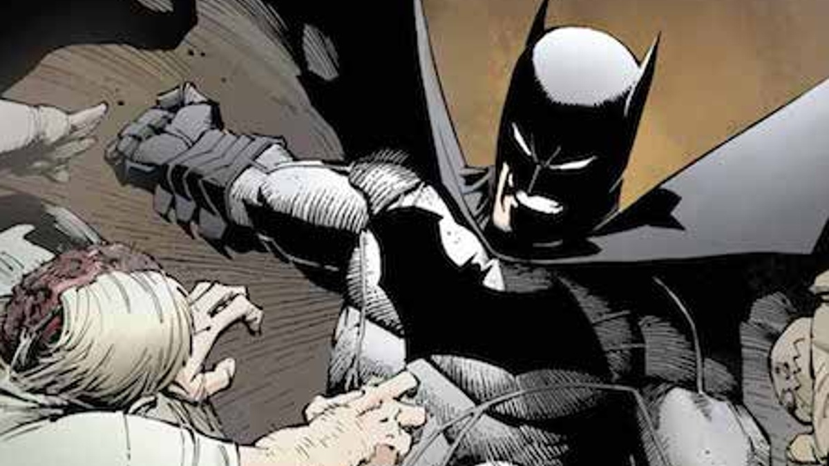Batman lutando contra vilões na imagem de capa da edição nº 1 do New 52 Batman.