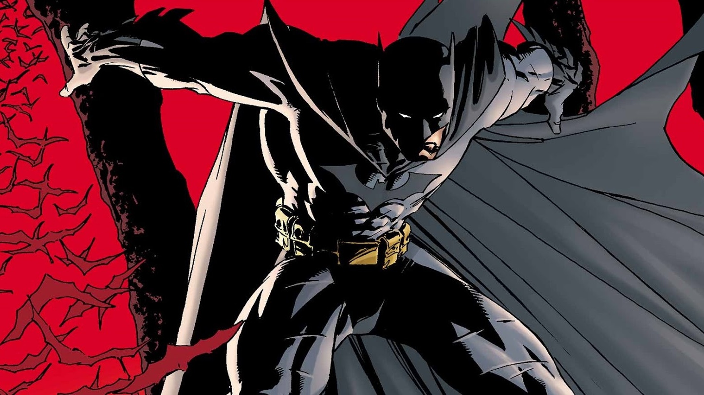 Batman pulando na imagem da capa de Batman and Son